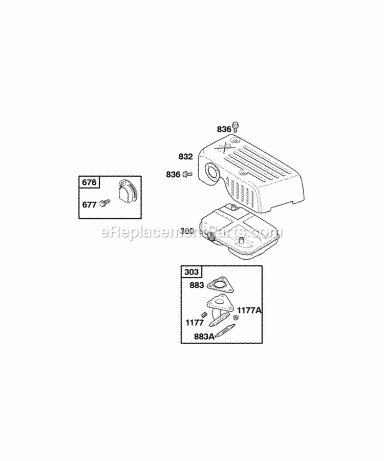 Exhaust System Diagram and Parts List for  Briggs and Stratton Engine